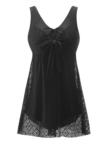 Wantdo Women's Black Mesh One Piece Swimsuit High Waisted Conservative Swimdress, Black Mesh / 12-14 Wantdo Women's Black Mesh One Piece Swimsuit High Waisted Conservative Swimdress, Black Mesh / 12-14