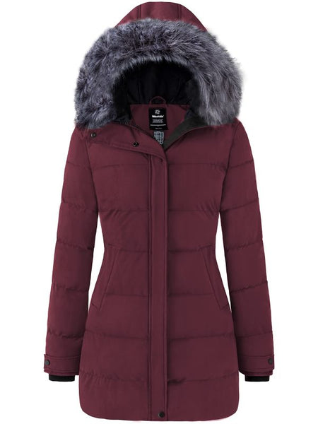 Wantdo Vrouwenjas Winter Gedikte Buiten Dragen Puffer Jassen met Bont Verwijderbare Capuchon Zwart X-Large