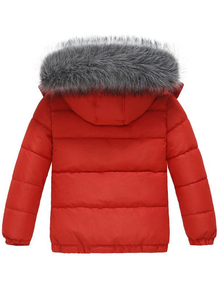 Boy's Mid-Long Warm Winter Coat Quilted Fleece Puffer Jacket