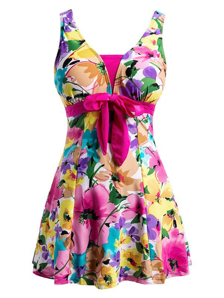 Wantdo Women's Plus Size Swimwear Cover Up Flattering Tummy Control Swimsuits, Bird Flower Print / 26W-28W