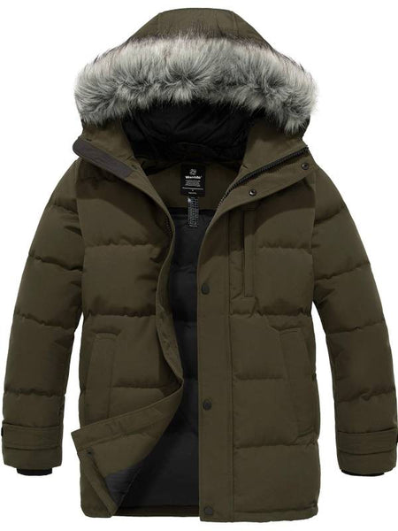 soduk（スドーク）puffy warm coat Men's Winter Jacket Warm Puffer Jacket Snow Coat with Faux Fur Hood