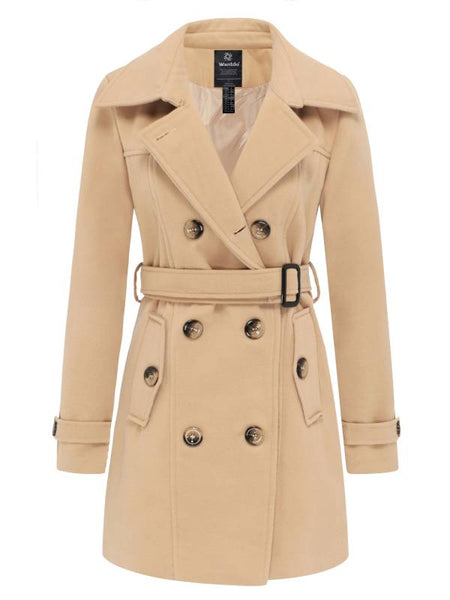 Wantdo Dames plus size double-breasted trenchcoat waterdichte klassieke revers overjas stijlvolle erwten jas met riem, Kaki, 56-58 Wantdo Dames plus size double-breasted trenchcoat waterdichte klassieke revers overjas stijlvolle erwten jas met riem, Kaki, 56-58