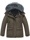 Wantdo Girl's Thicken Winter Coat Warm Puffer Jacket with Faux Fur Hood Army Green 6/7 