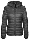 grey hooded womens down jacket
