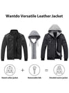 Wantdo Men's Faux Leather Jacket Moto Jacket with Removable Hood 