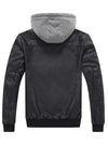 Wantdo Men's Faux Leather Jacket Moto Jacket with Removable Hood 