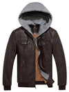 Wantdo Men's Faux Leather Jacket Moto Jacket with Removable Hood Dark Brown S 