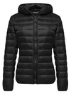 Black Women's Hooded Packable Ultra Light Weight Short Down Jacket