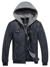 Wantdo Men's Faux Leather Jacket Moto Jacket with Removable Hood Blue S 