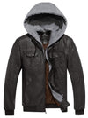 Wantdo Men's Faux Leather Jacket Moto Jacket with Removable Hood Coffee S 