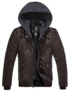 Wantdo Mens Faux Leather Jacket with Removable Hood Light Coffee S 