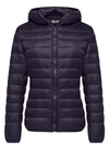 DarkPurple lightweight down coat in a bag